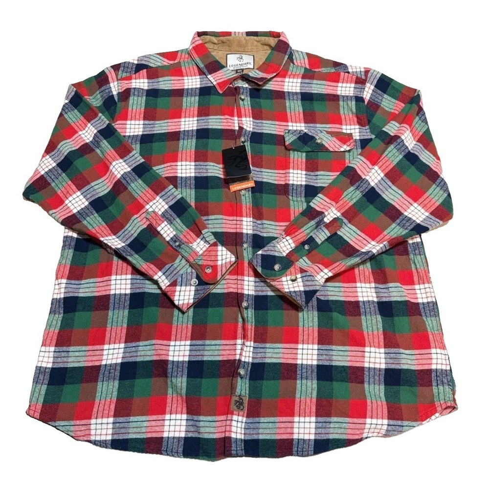 Legendary Whitetails Buck Camp Flannel Shirt 3XL Alpine Plaid Red Cotton Mens